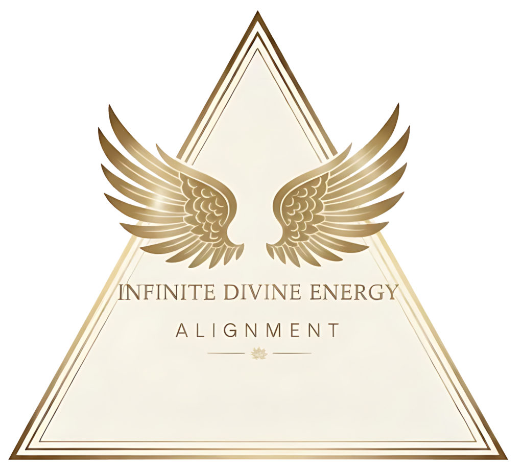 Infinite Divine Energy Alignment logo with an infinity symbol and radiant spiritual energy
